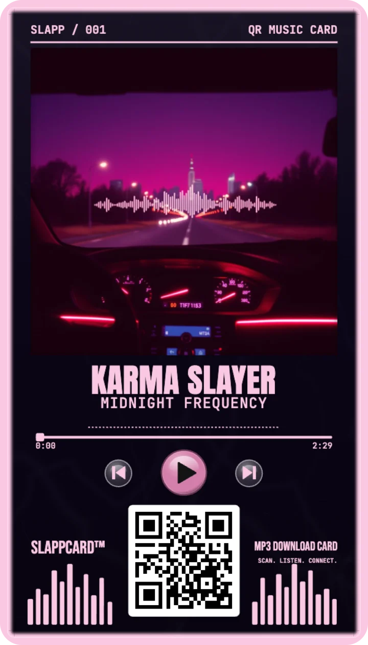 Front of Karma Slayer’s Midnight Frequency music download card