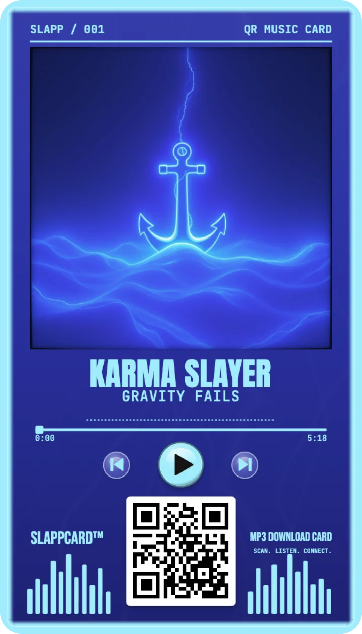Sample card: Karma Slayer · GRAVITY FAILS