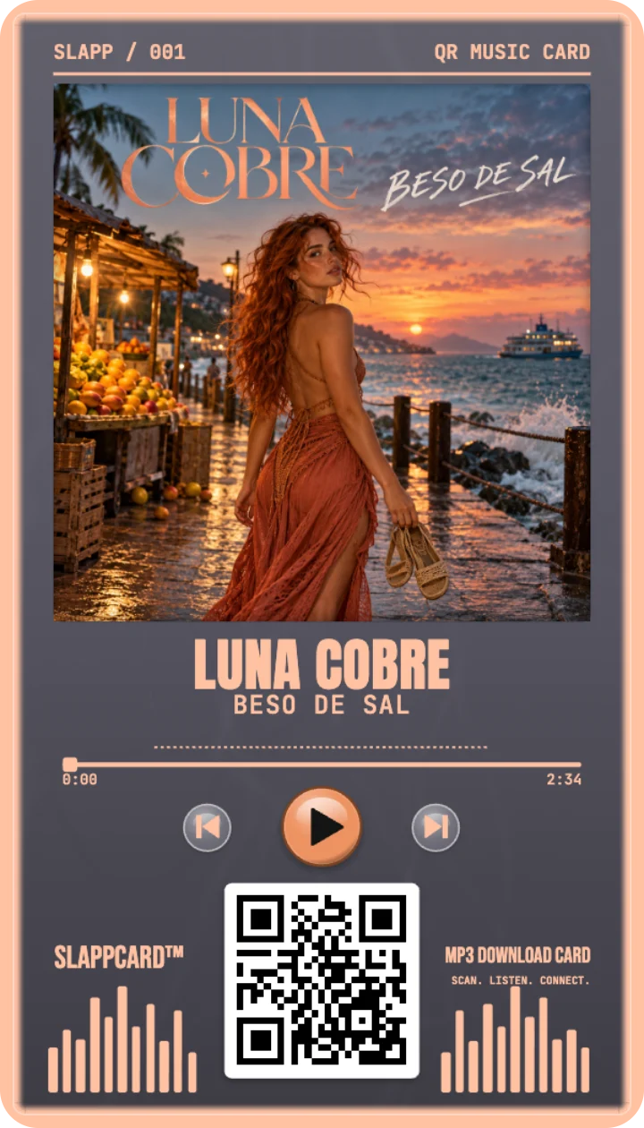 Front of LUNA COBRE’s Beso de Sal music download card