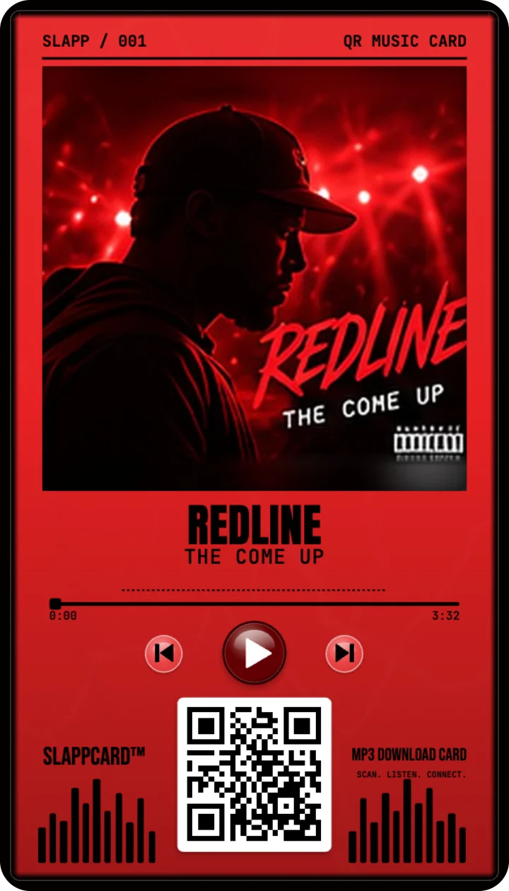 Front of REDLINE’s The Come Up music download card